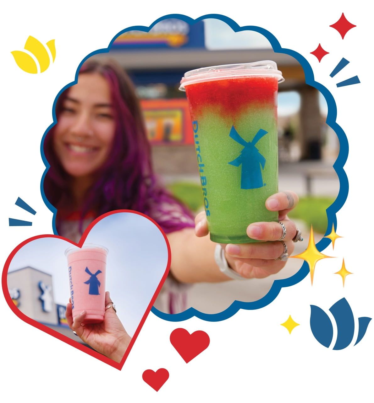 collage of dutch bros drinks