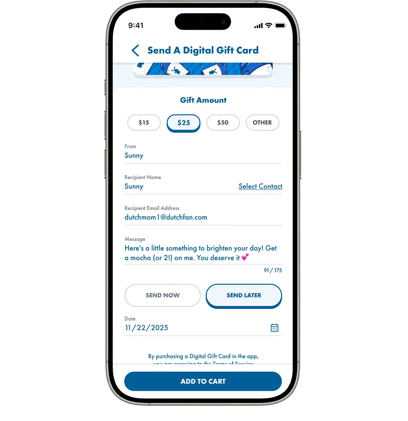 send your gift card or save it