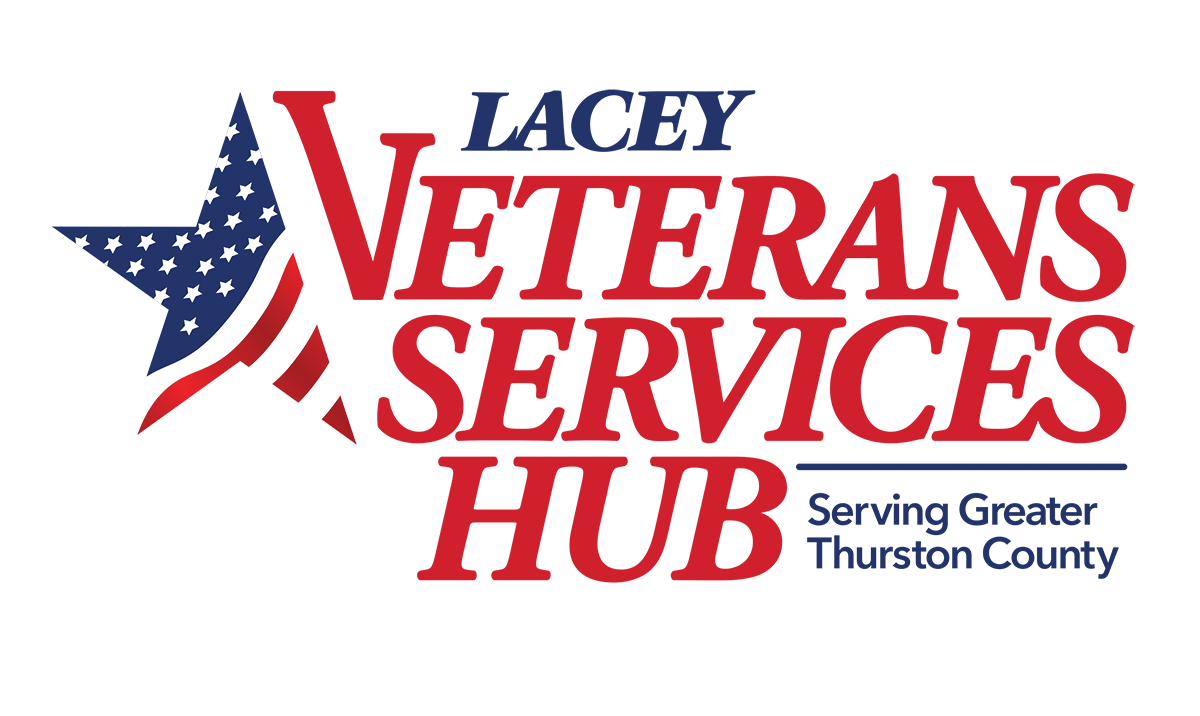 Lacey Veterans Services Hub logo with patriotic star design in red, white, and blue, serving Greater Thurston County.