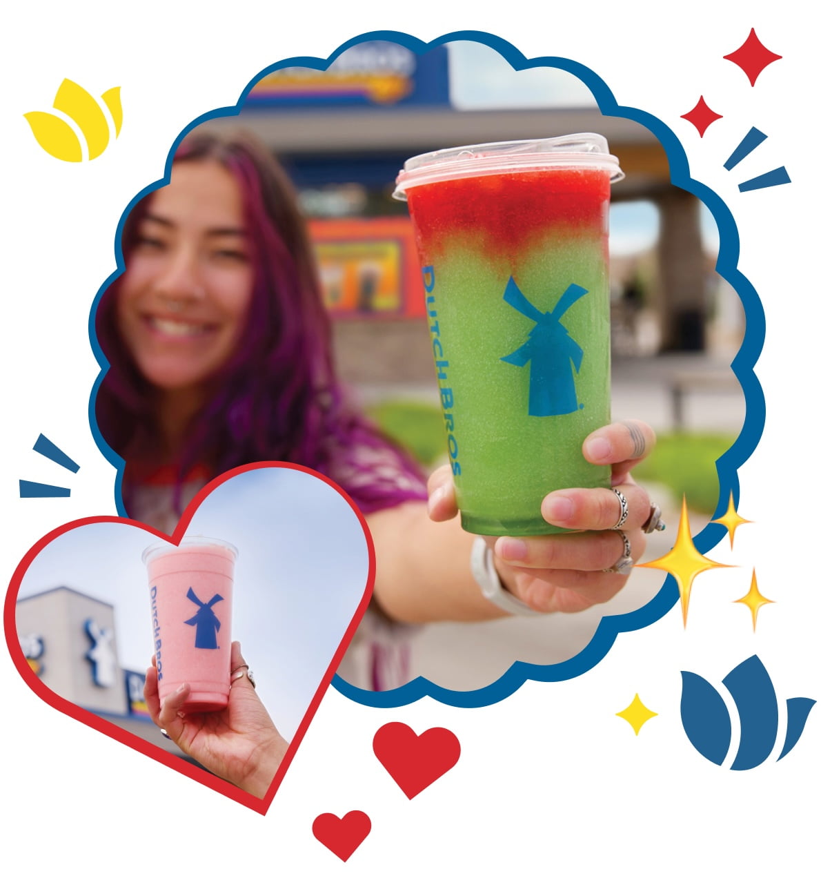 collage of dutch bros drinks