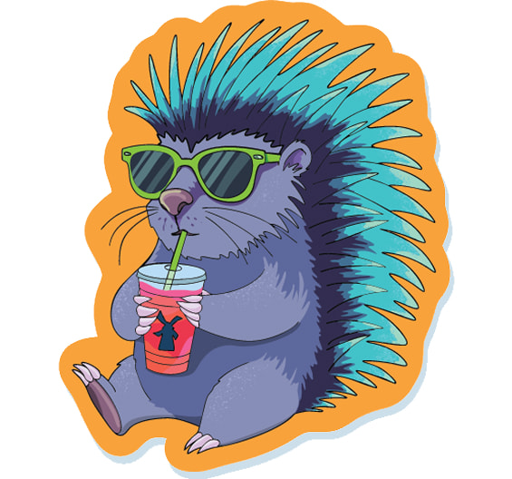 porcupine with sun glasses and a drink