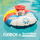 fun boy dutch bros collab, a round floatie in a pool holding a drink 