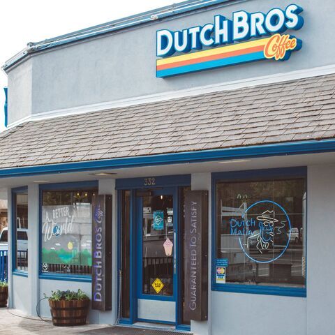 the exterior of the Dutch BRos coffee house in Grants Pass is shown