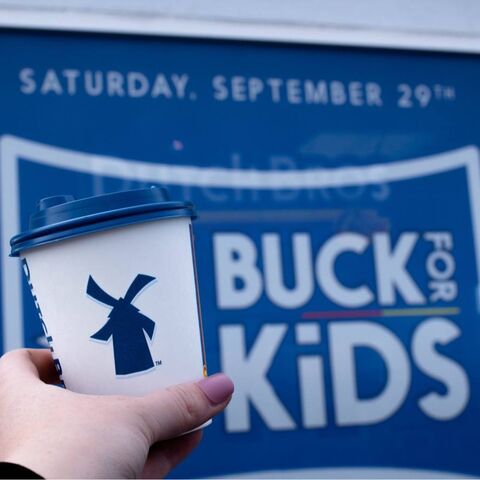 Dutch Bros Buck For Kids event sign is shown